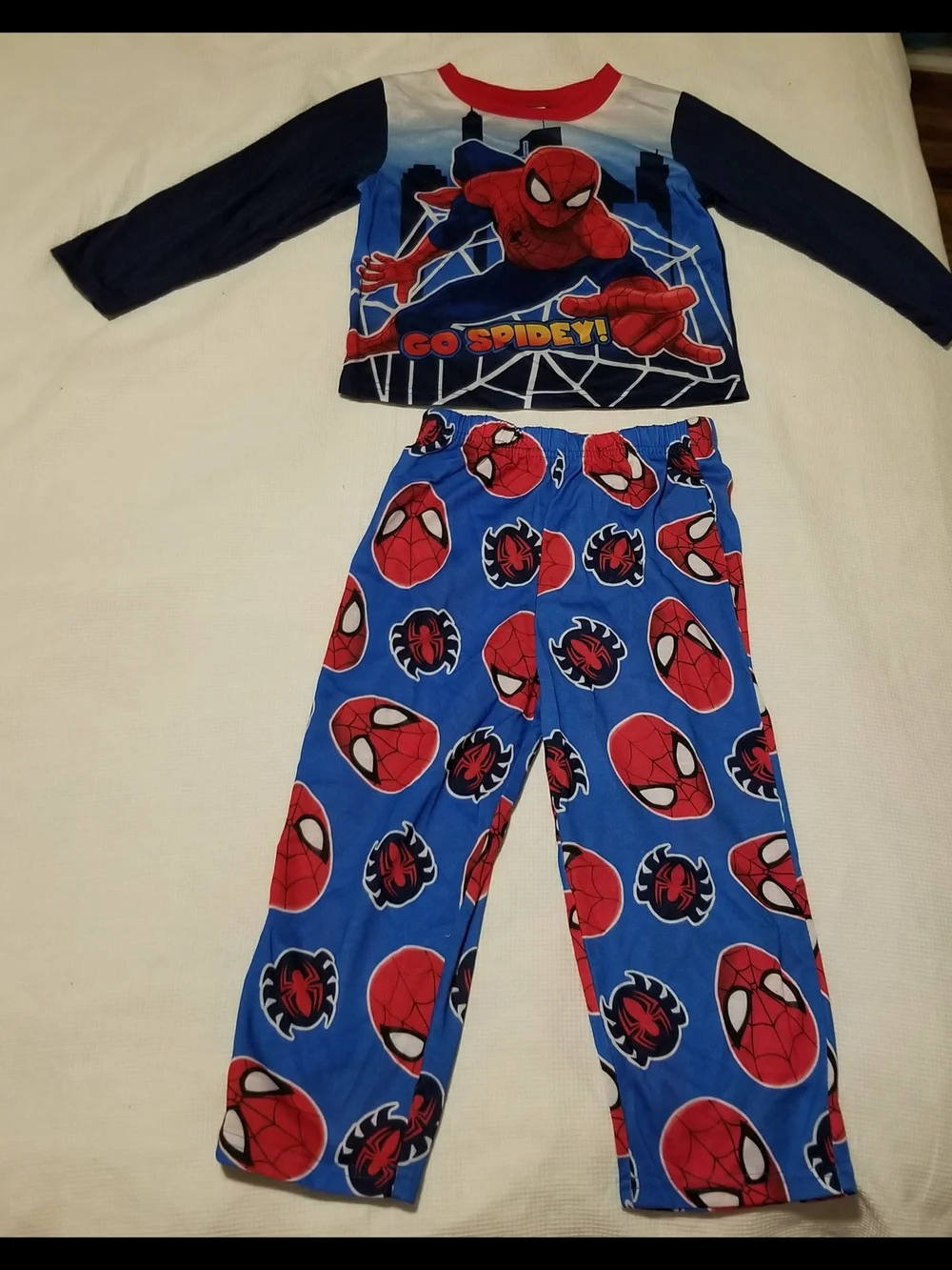Spiderman Boy's 4T Red and Blue Two-Piece Pajama Set With Spiderman Logo On It